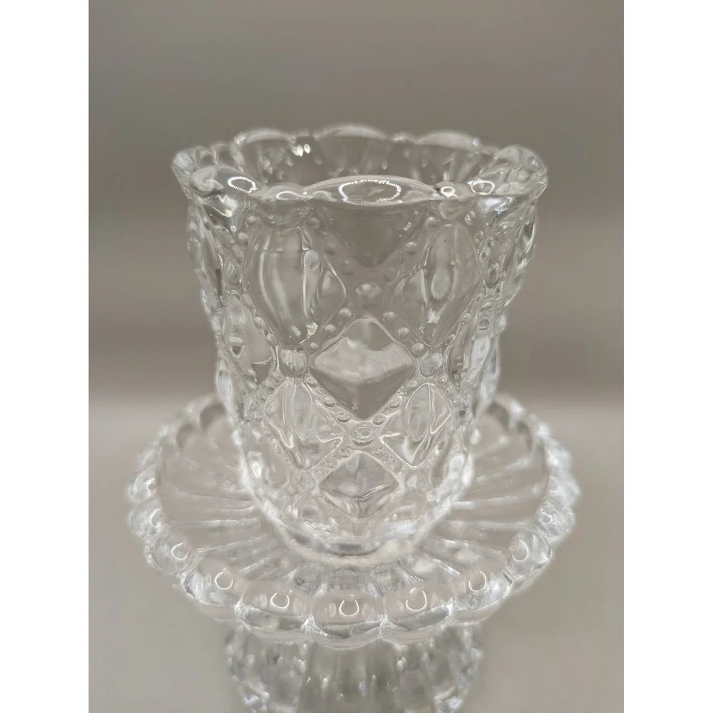 Partylite Crystal Quilted Shell Rib Votive Candle Holders Glass  Set Of 2. P9246
